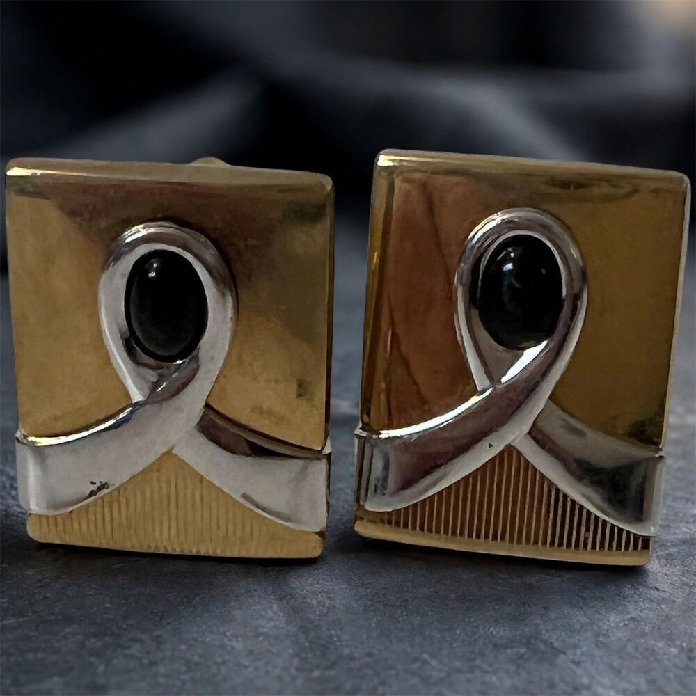 Vintage Anson Gold-Tone Black Stone Cufflinks Men's
